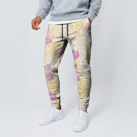 Anthurium Plumeria Lei Pastel Jogger Pants Yellow Hawaiian Splendid Palaka LT01 - Polynesian Pride