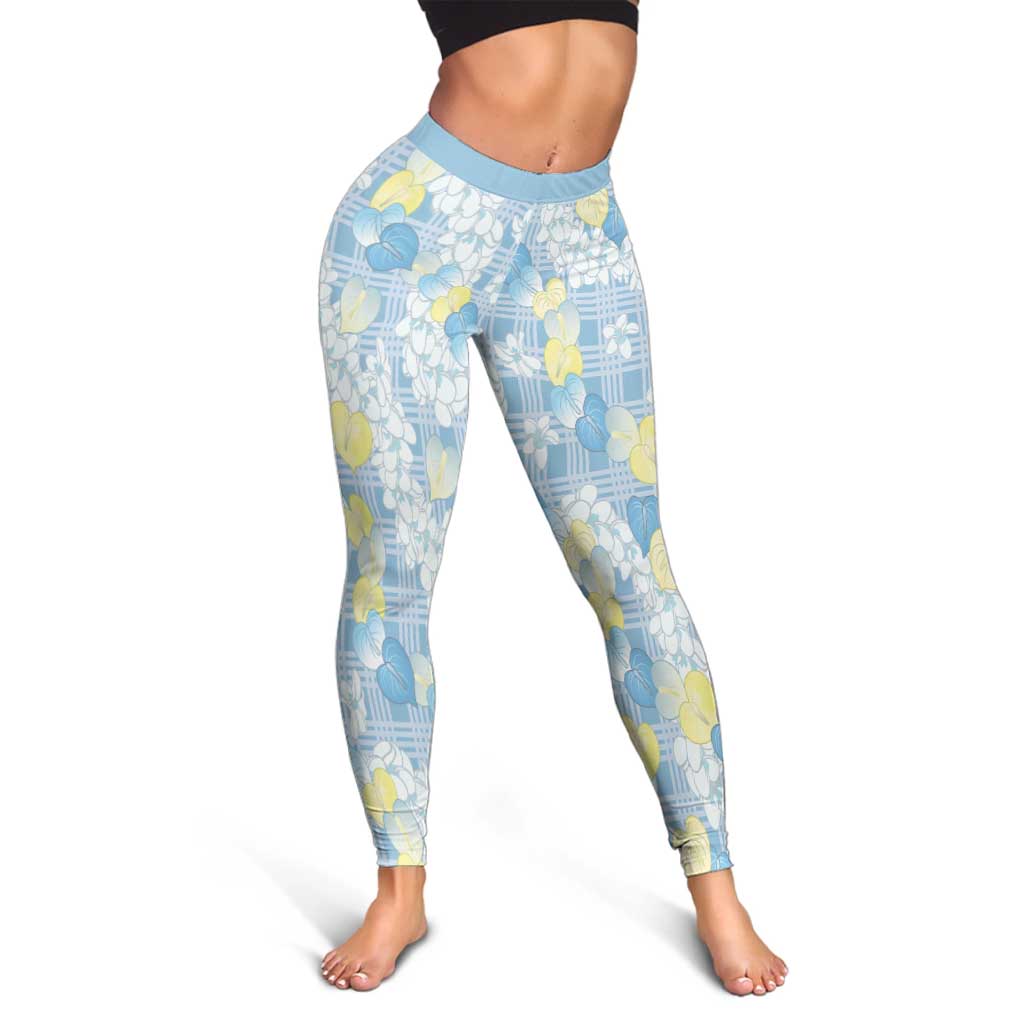 Anthurium Plumeria Lei Pastel Leggings Blue Hawaiian Splendid Palaka