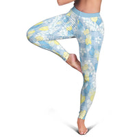 Anthurium Plumeria Lei Pastel Leggings Blue Hawaiian Splendid Palaka