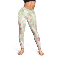 Anthurium Plumeria Lei Pastel Leggings Green Hawaiian Splendid Palaka LT01 - Polynesian Pride