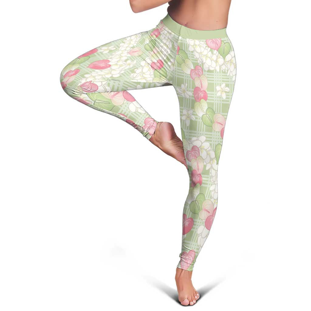 Anthurium Plumeria Lei Pastel Leggings Green Hawaiian Splendid Palaka LT01 - Polynesian Pride
