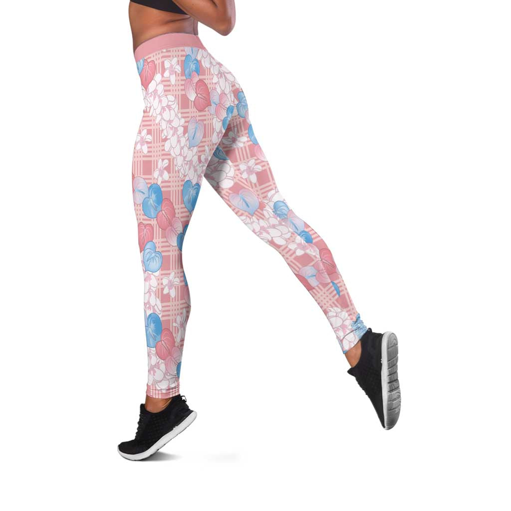 Anthurium Plumeria Lei Pastel Leggings Pink Hawaiian Splendid Palaka