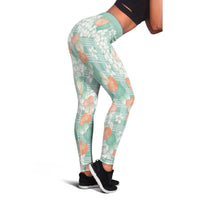 Anthurium Plumeria Lei Pastel Leggings Teal Hawaiian Splendid Palaka