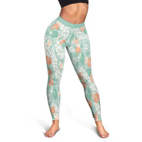 Anthurium Plumeria Lei Pastel Leggings Teal Hawaiian Splendid Palaka