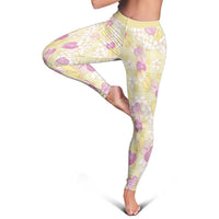 Anthurium Plumeria Lei Pastel Leggings Yellow Hawaiian Splendid Palaka LT01 - Polynesian Pride