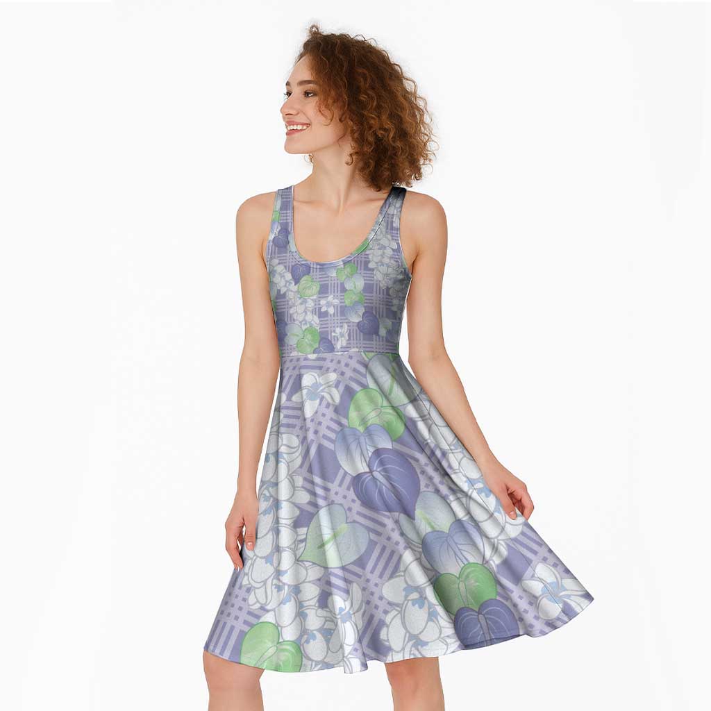 Anthurium Plumeria Lei Pastel Midi Dress Purple Hawaiian Splendid Palaka