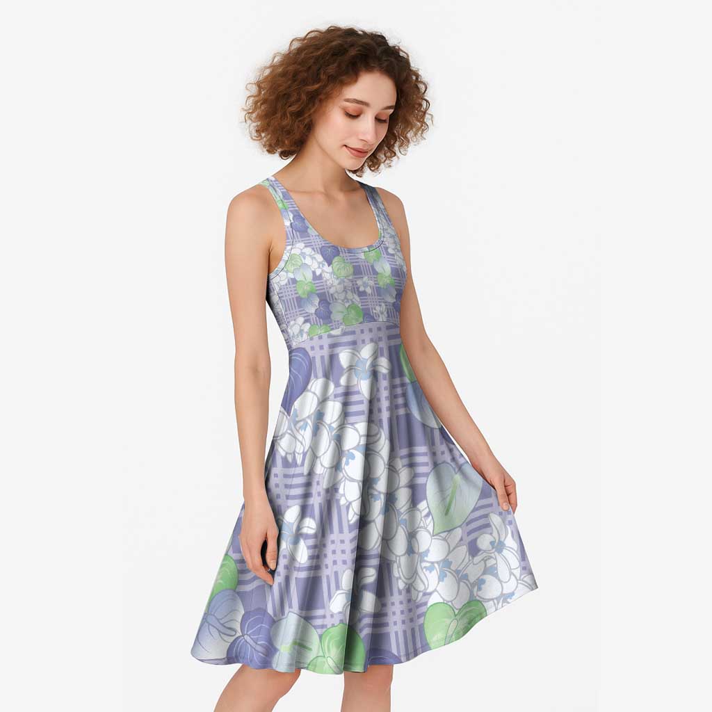 Anthurium Plumeria Lei Pastel Midi Dress Purple Hawaiian Splendid Palaka