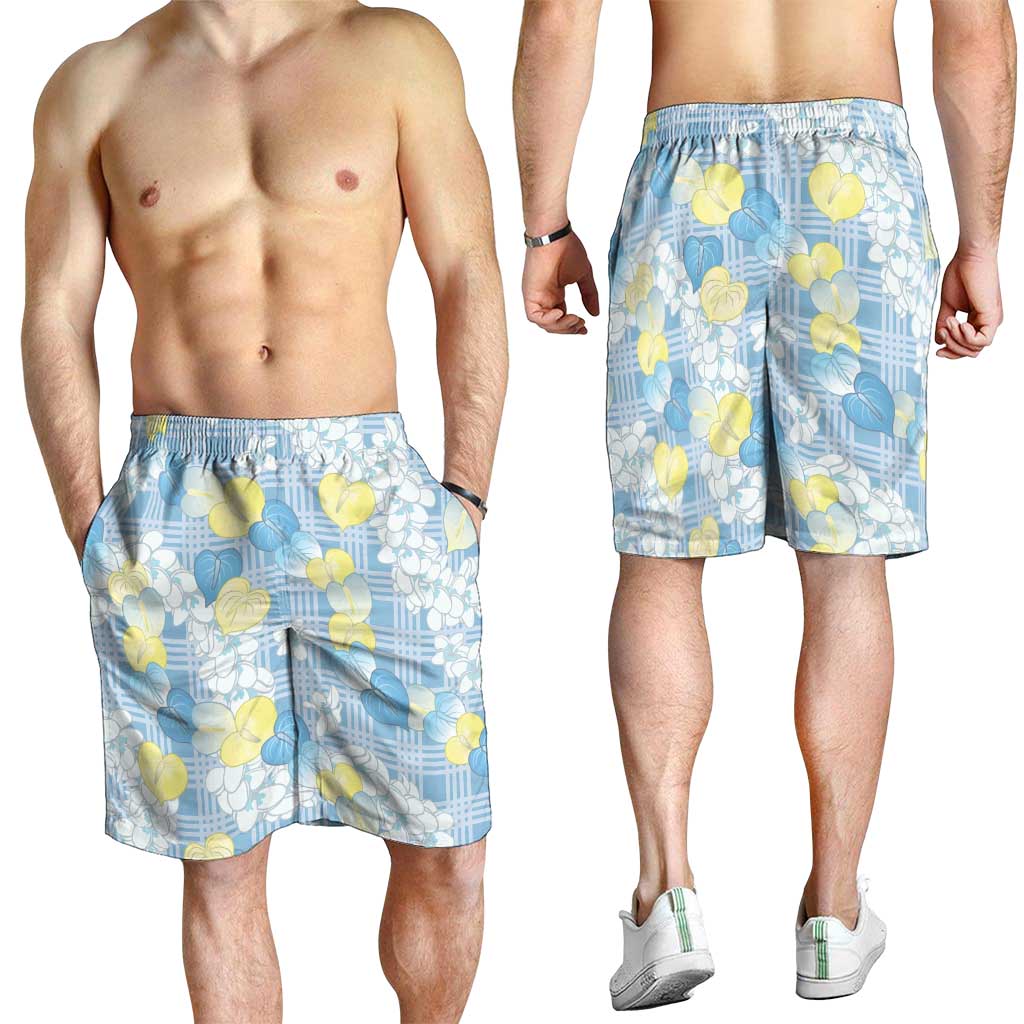 Anthurium Plumeria Lei Pastel Shorts for Men Blue Hawaiian Splendid Palaka