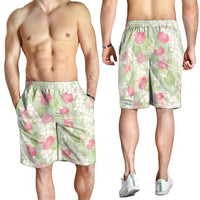 Anthurium Plumeria Lei Pastel Shorts for Men Green Hawaiian Splendid Palaka