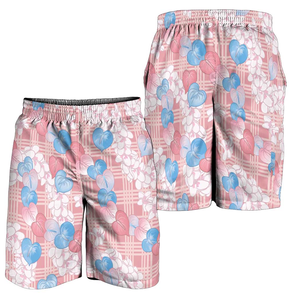 Anthurium Plumeria Lei Pastel Shorts for Men Pink Hawaiian Splendid Palaka