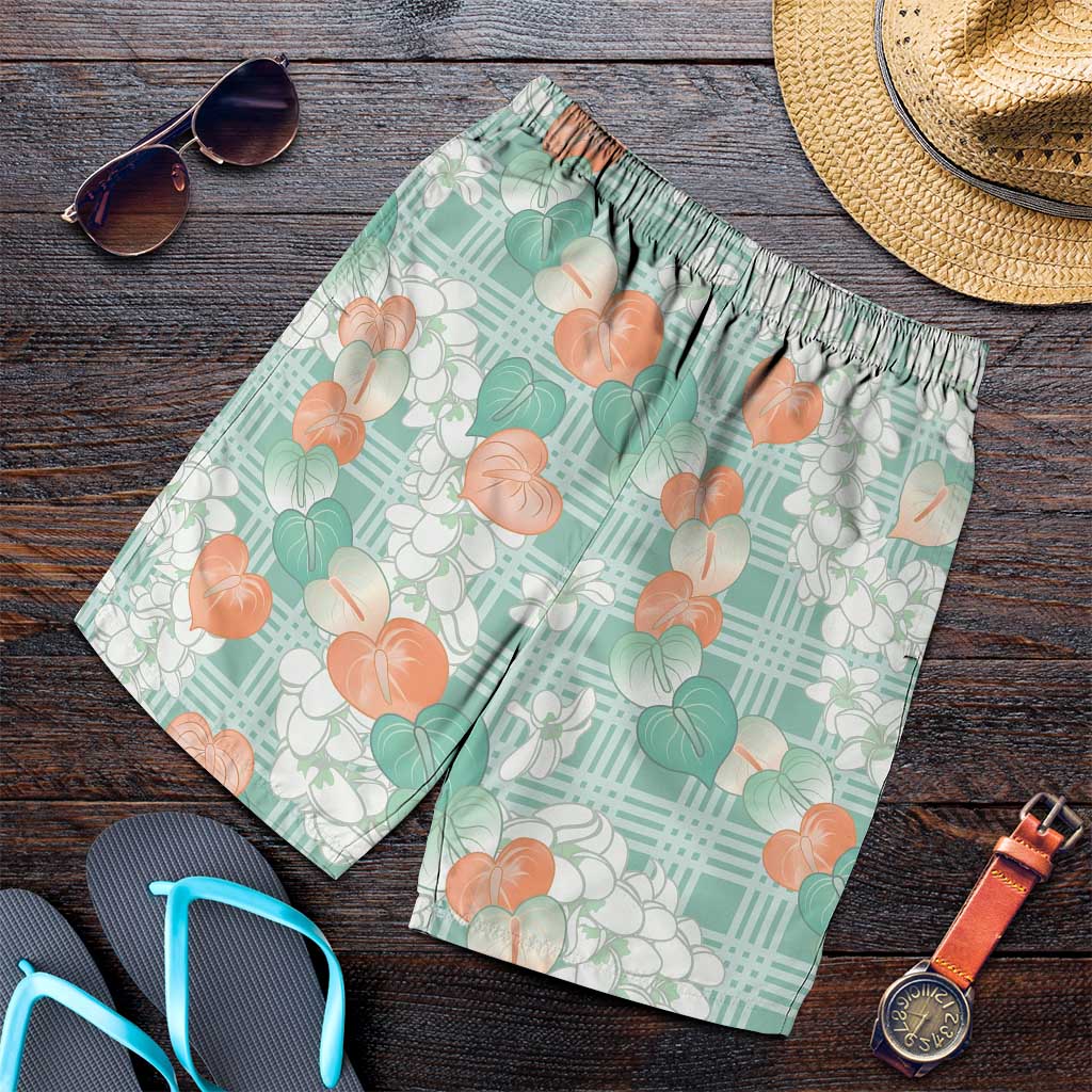 Anthurium Plumeria Lei Pastel Shorts for Men Teal Hawaiian Splendid Palaka LT01 Teal - Polynesian Pride