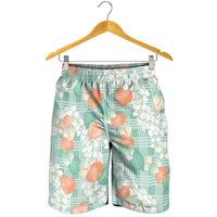Anthurium Plumeria Lei Pastel Shorts for Men Teal Hawaiian Splendid Palaka LT01 - Polynesian Pride