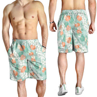 Anthurium Plumeria Lei Pastel Shorts for Men Teal Hawaiian Splendid Palaka LT01 - Polynesian Pride