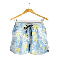 Anthurium Plumeria Lei Pastel Shorts for Women Blue Hawaiian Splendid Palaka LT01 - Polynesian Pride