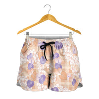 Anthurium Plumeria Lei Pastel Shorts for Women Orange Hawaiian Splendid Palaka