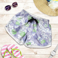 Anthurium Plumeria Lei Pastel Shorts for Women Purple Hawaiian Splendid Palaka
