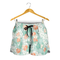 Anthurium Plumeria Lei Pastel Shorts for Women Teal Hawaiian Splendid Palaka