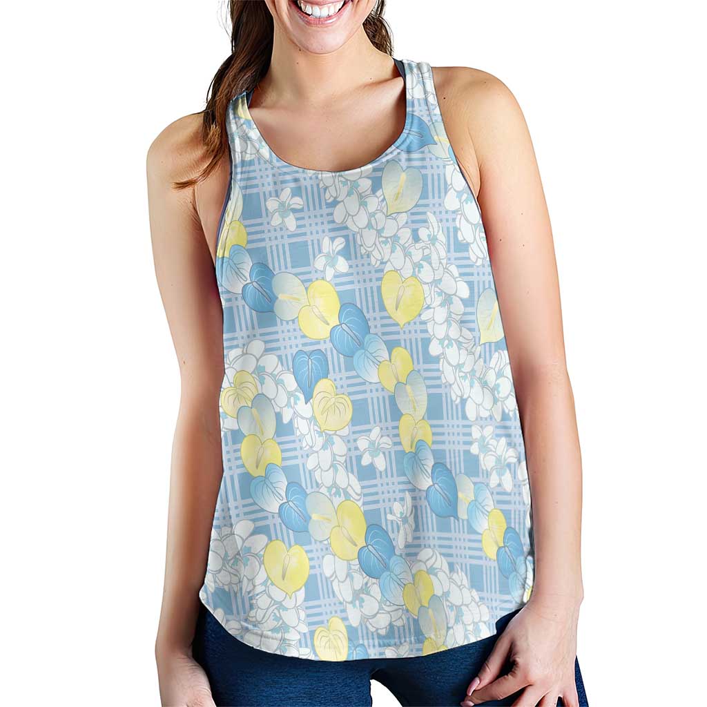 Anthurium Plumeria Lei Pastel Women Racerback Tank Blue Hawaiian Splendid Palaka