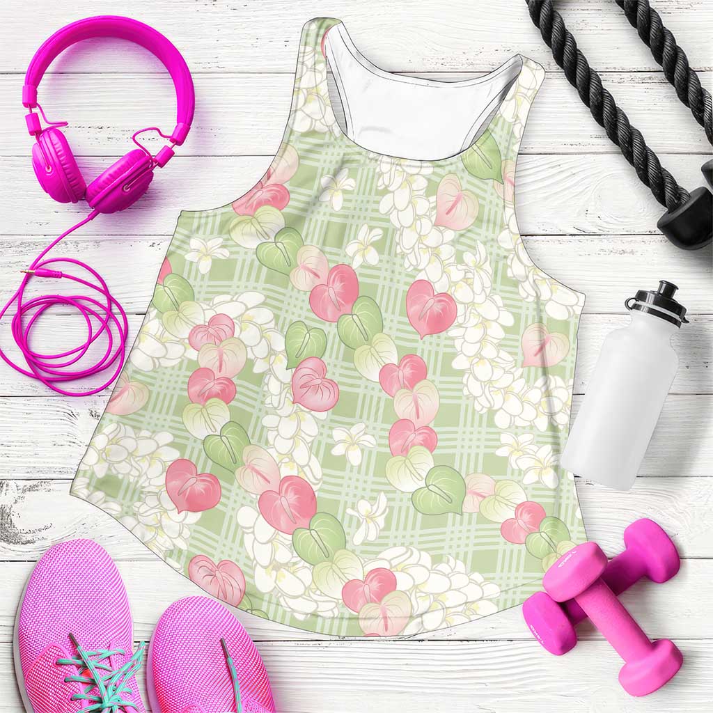 Anthurium Plumeria Lei Pastel Women Racerback Tank Green Hawaiian Splendid Palaka