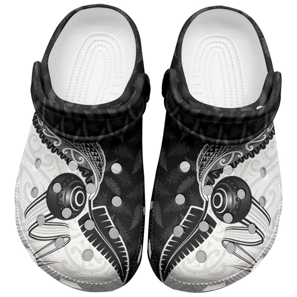 Aotearoa Lawn Bowls Clogs Shoes Maori and Silver Fern Half Style LT03 White - Polynesian Pride