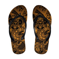 Aotearoa Maori Hei Tiki Flip Flops Koura Kowhaiwhai Puhoro Motif LT9 Gold - Polynesian Pride
