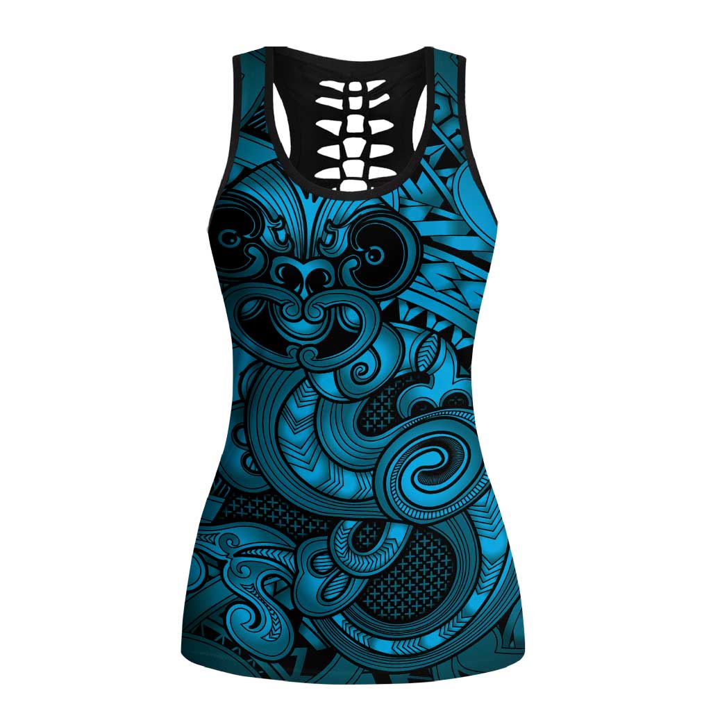 Aotearoa Maori Hei Tiki Hollow Tank Top Kikorangi Kowhaiwhai Puhoro Motif