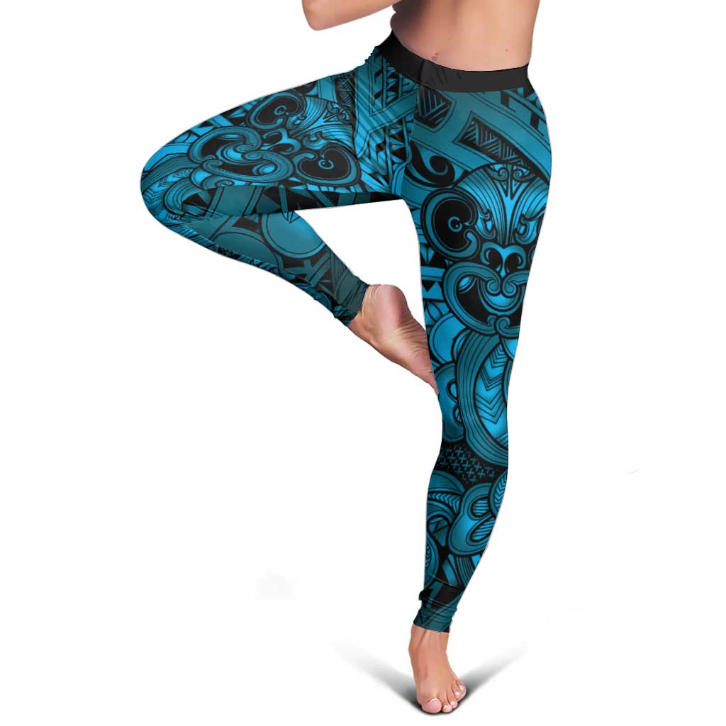 Aotearoa Maori Hei Tiki Leggings Kikorangi Kowhaiwhai Puhoro Motif