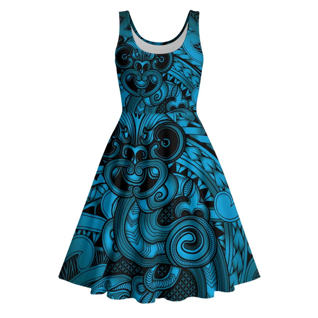 Aotearoa Maori Hei Tiki Midi Dress Kikorangi Kowhaiwhai Puhoro Motif