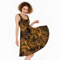 Aotearoa Maori Hei Tiki Midi Dress Koura Kowhaiwhai Puhoro Motif LT9 - Polynesian Pride