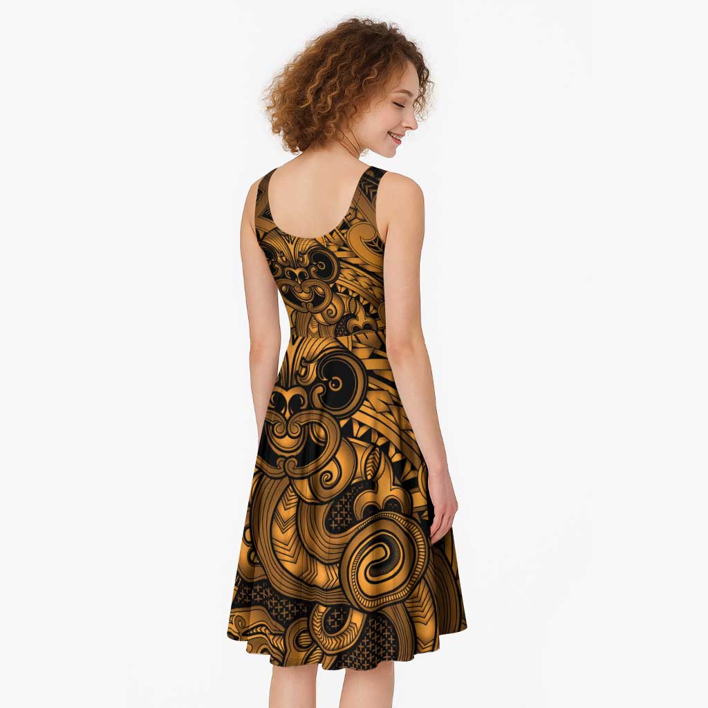 Aotearoa Maori Hei Tiki Midi Dress Koura Kowhaiwhai Puhoro Motif LT9 - Polynesian Pride