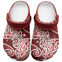 Aotearoa Maori Koru Curves Clogs Shoes Silver Ferns - Crimson Red LT7 Red - Polynesian Pride