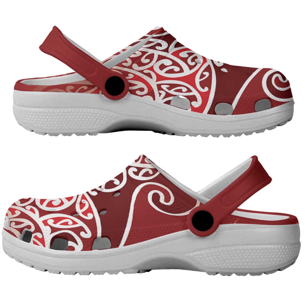 Aotearoa Maori Koru Curves Clogs Shoes Silver Ferns - Crimson Red LT7 - Polynesian Pride