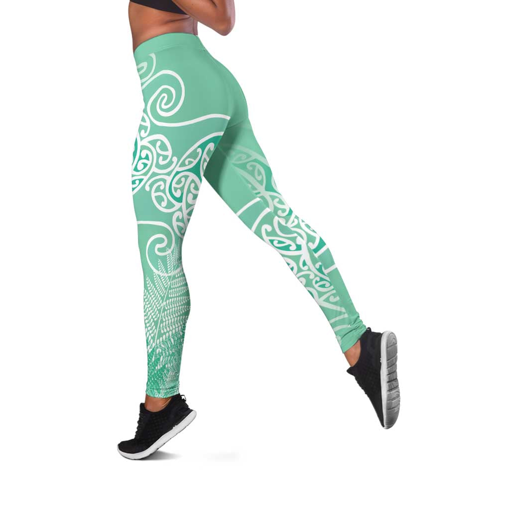 Aotearoa Maori Koru Curves Leggings Silver Ferns - Mint LT7 Mint Green - Polynesian Pride