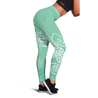 Aotearoa Maori Koru Curves Leggings Silver Ferns - Mint LT7 - Polynesian Pride