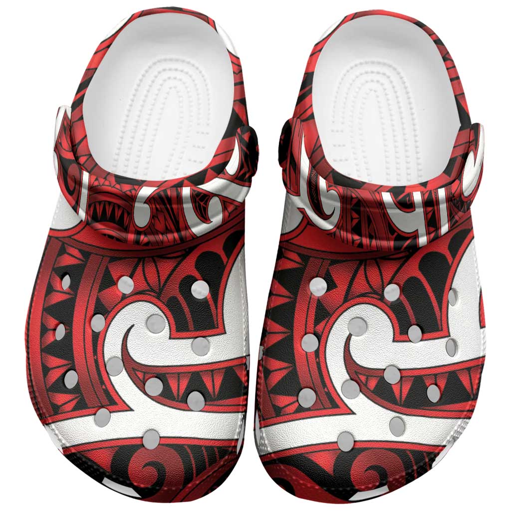 Aotearoa Maori Kowhaiwhai Clogs Shoes Whero Puhoro and Patiki LT9 Red - Polynesian Pride