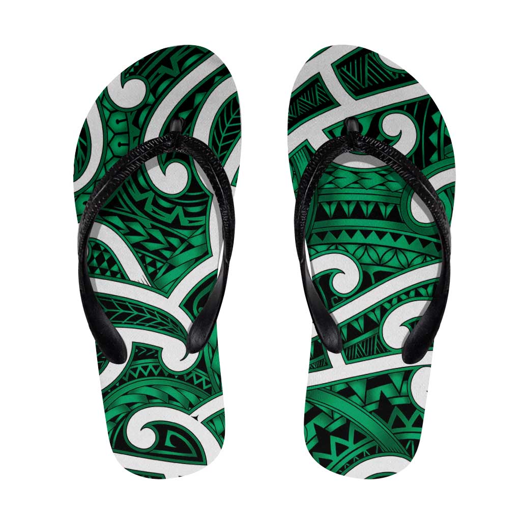 Aotearoa Maori Kowhaiwhai Flip Flops Kakariki Puhoro and Patiki