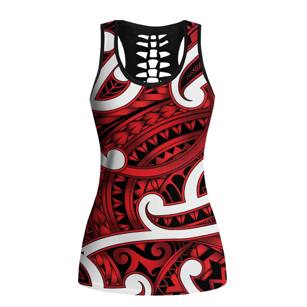 Aotearoa Maori Kowhaiwhai Hollow Tank Top Whero Puhoro and Patiki