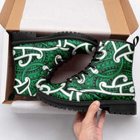 Aotearoa Maori Kowhaiwhai Leather Boots Kakariki Puhoro and Patiki