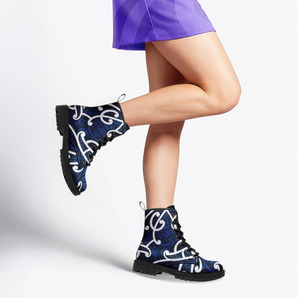 Aotearoa Maori Kowhaiwhai Leather Boots Kikorangi Puhoro and Patiki LT9 - Polynesian Pride