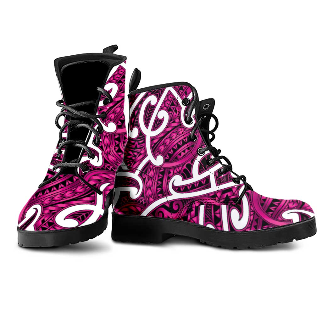 Aotearoa Maori Kowhaiwhai Leather Boots Mawhero Puhoro and Patiki LT9 - Polynesian Pride