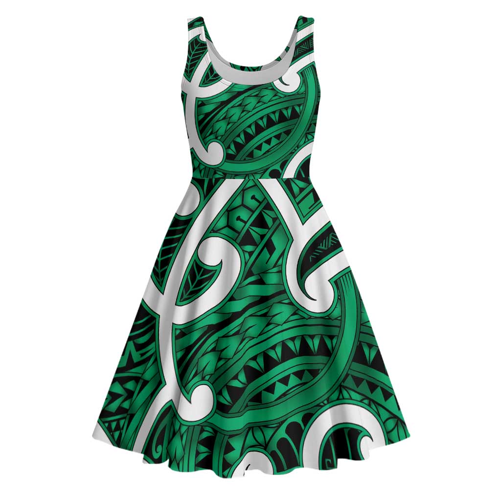 Aotearoa Maori Kowhaiwhai Midi Dress Kakariki Puhoro and Patiki
