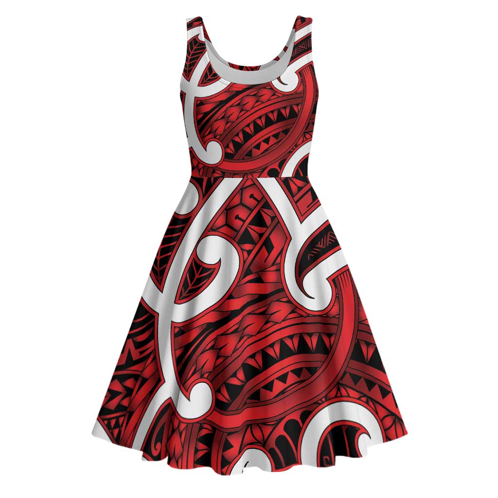 Aotearoa Maori Kowhaiwhai Midi Dress Whero Puhoro and Patiki