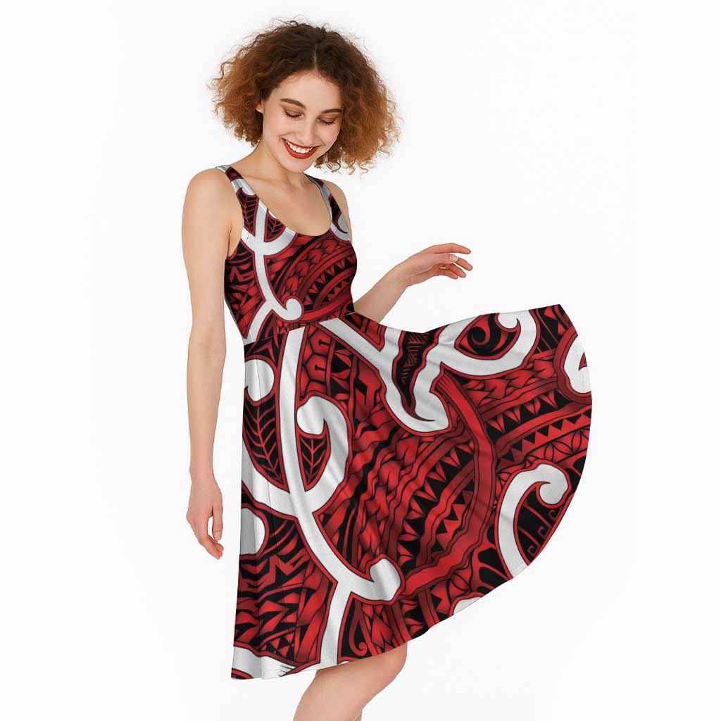 Aotearoa Maori Kowhaiwhai Midi Dress Whero Puhoro and Patiki