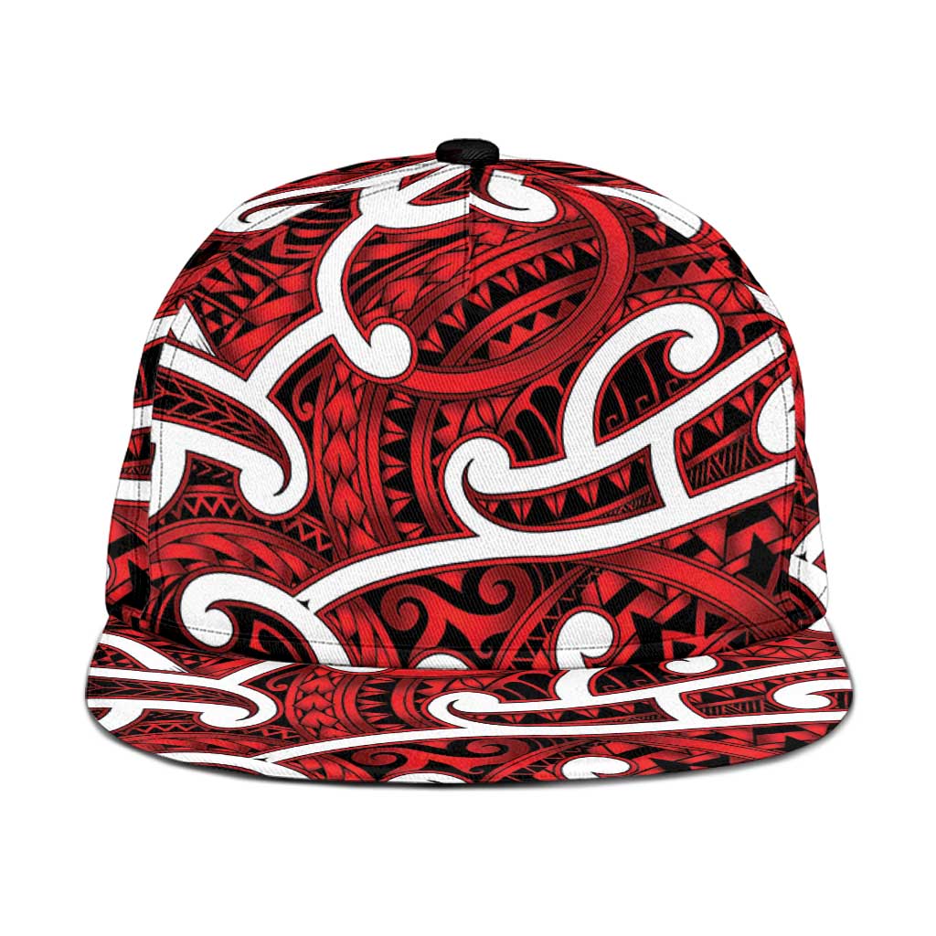 Aotearoa Maori Kowhaiwhai Snapback Cap Whero Puhoro and Patiki LT9 One Size Red - Polynesian Pride
