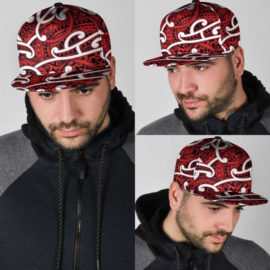 Aotearoa Maori Kowhaiwhai Snapback Cap Whero Puhoro and Patiki LT9 - Polynesian Pride