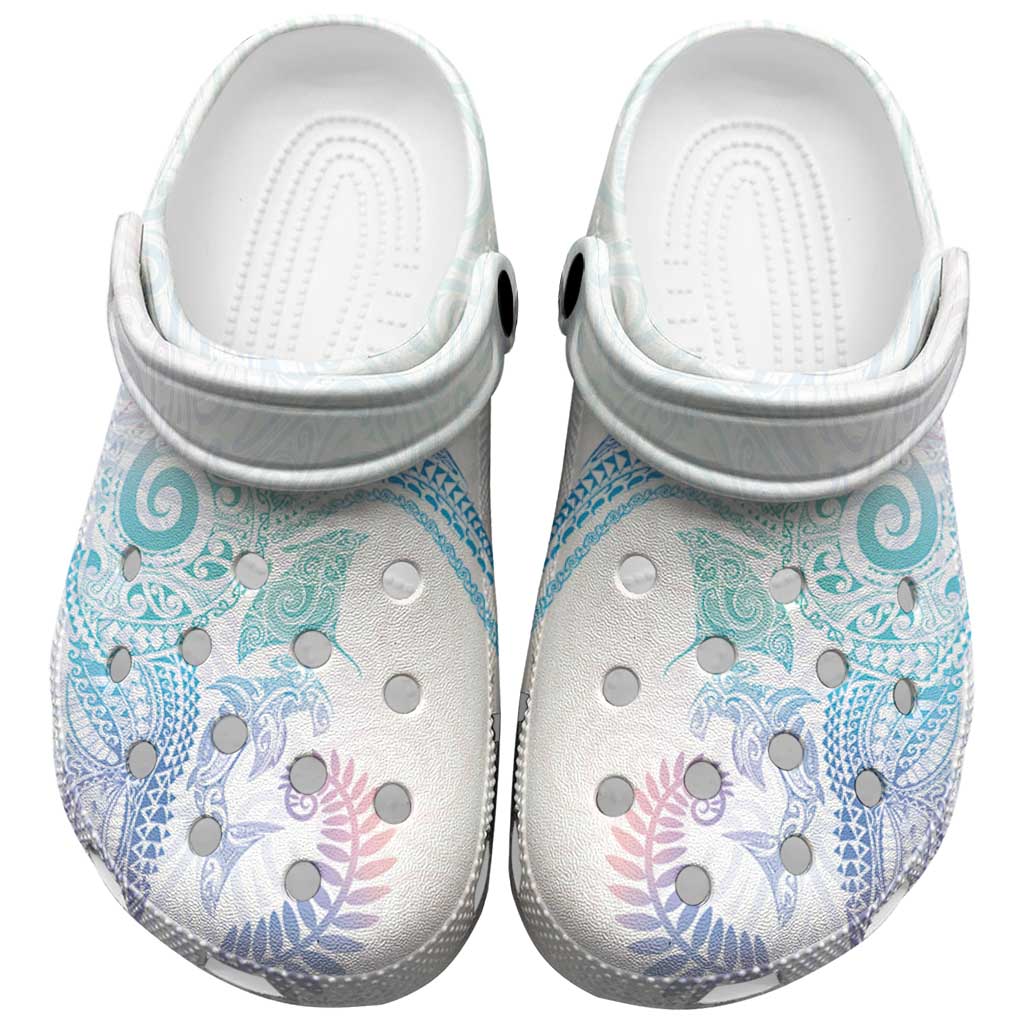 Aotearoa Maori Sea Animals Tribal Clogs Shoes Manta Ray and Shark Moko Pattern Sweet Pastel LT03 Multicolor - Polynesian Pride