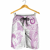 Aotearoa Maori Sea Animals Tribal Shorts for Men Manta Ray and Shark Moko Pattern Pink Color