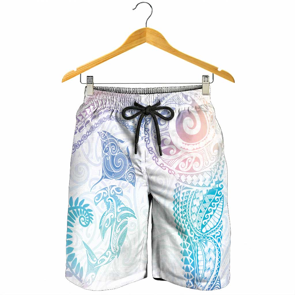 Aotearoa Maori Sea Animals Tribal Shorts for Men Manta Ray and Shark Moko Pattern Sweet Pastel