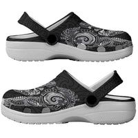 Aotearoa Moko Tribal Tattoo Clogs Shoes New Zealand Maori Penguin and Fantail Black Color