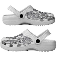 Aotearoa Moko Tribal Tattoo Clogs Shoes New Zealand Maori Penguin and Fantail White Color